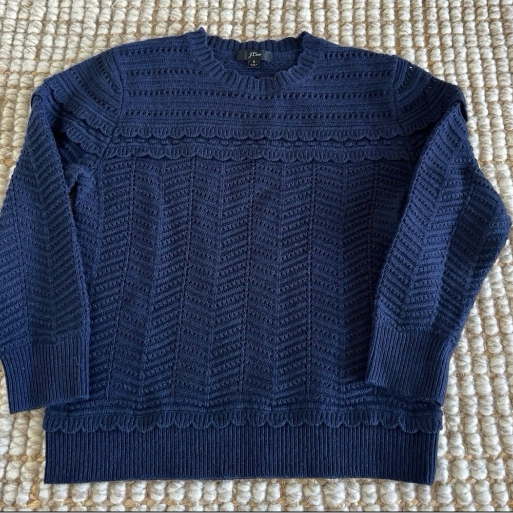 J. Crew Navy Textured Knit Crewneck Sweater